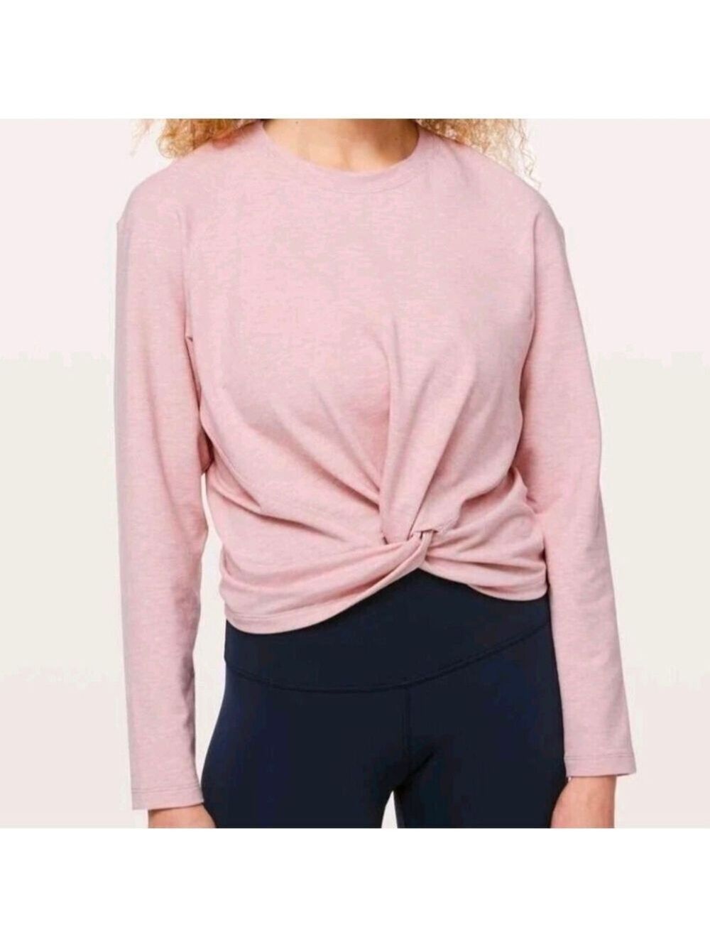 Lululemon Tuck & Gather Cropped Top Heather Pink Long Sleeve Twist Front